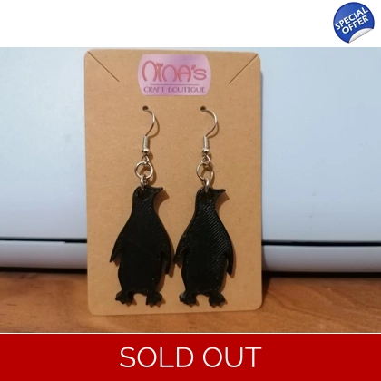 Penguin Black Silhouette 3D Printed Earrings Set